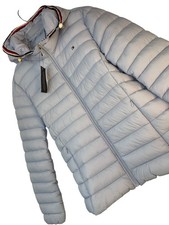 Tommy Hilfiger Womens Quilted Puffer Jacket Light Blue L Hood RC10391