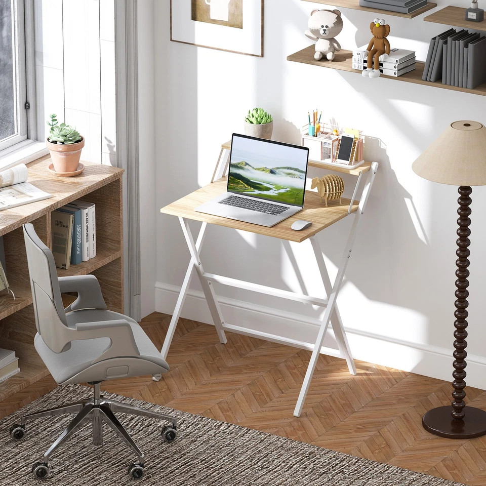 HOMCOM 70 cm Folding Computer Desk for Small Spaces Bedroom Natural - Image 2 of 4