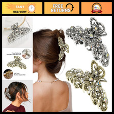 2 PCS Vintage Rhinestone Hair Claw Clips - Shiny Hollow Flower Design, Non-Slip
