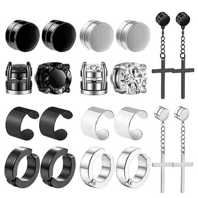 1-10 Pc Stainless Steel Magnetic Stud Earrings Men Zirconia Non Piercing Jewelry