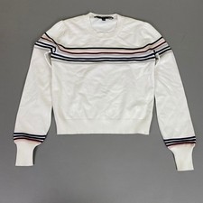 Veronica Beard Sweater Women's Size XS White Striped Crew Neck Balloon Sleeve