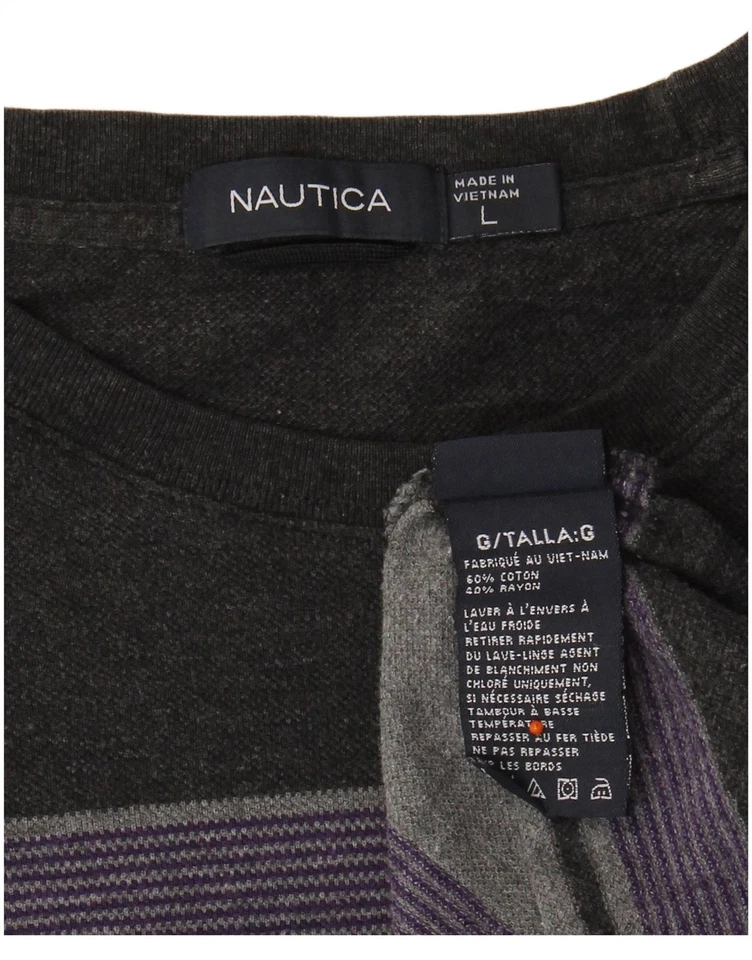 Camiseta de hombre NAUTICA manga larga grande gris a rayas algodón BB03 Foto 3 de 3