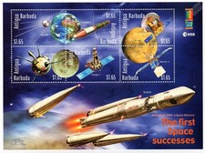 THE FIRST SPACE SUCCESSES: Spacecraft (Sputnik/Mars) Stamp Sheet (2000 Antigua)