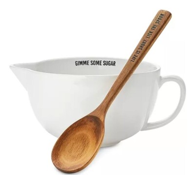 The Cellar White Batter Bowl w/ Wooden Spoon 2.5 qt
