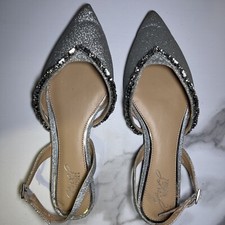 Jewel Badgley Mischka Camden Original 99 Silver Flats Shoe Size 8