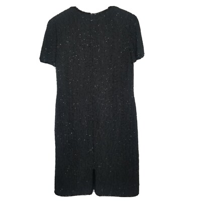 j kara black beaded dress J KARA Black Polyester Beaded Short Sleeve Crew Neck Dress Sz Medium