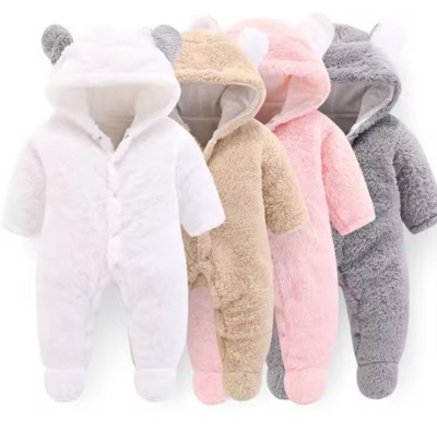 Baby Junge Mädchen Fleece Teddybär Overall Strampler Body Winter warme Kleidung