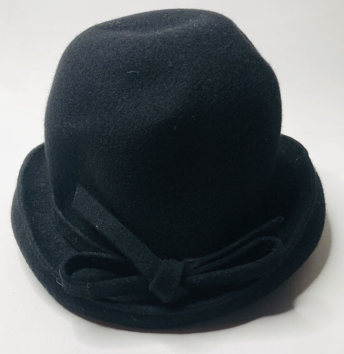 VTG 60s Lancaster Black Derby Cloche Hat Ladies R… - image 1
