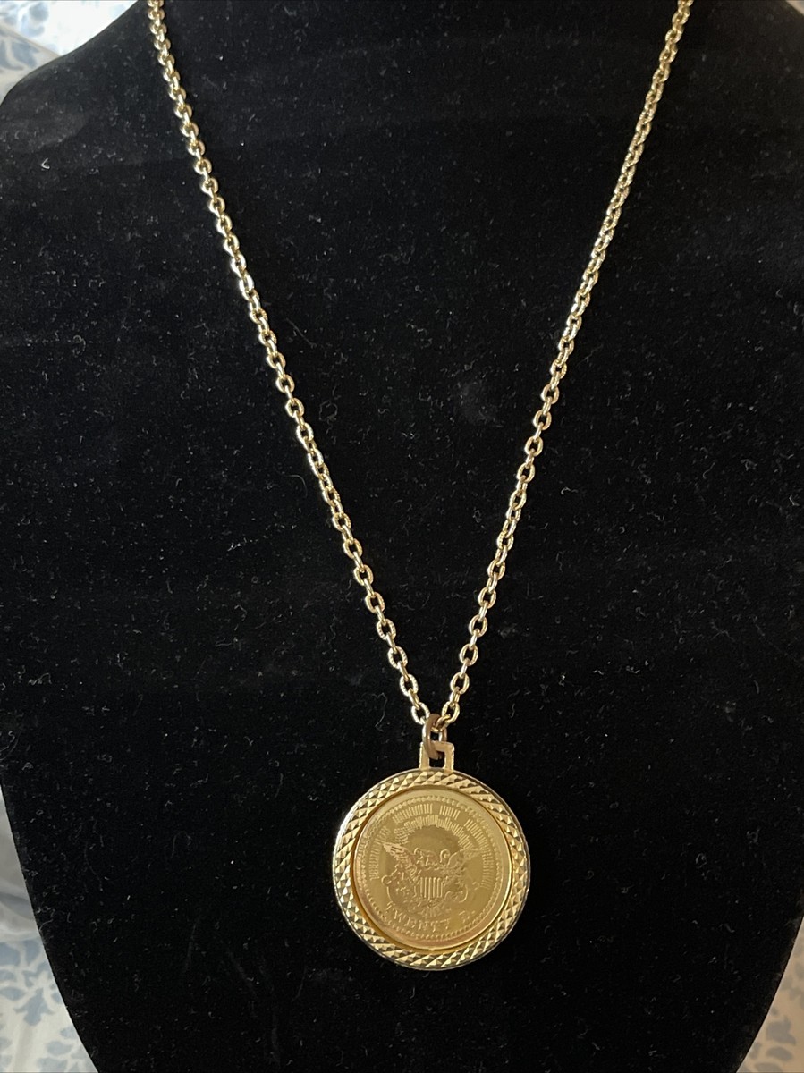 【VINTAGE HOLLYWOOD】Round Coin Necklace★送料・関税込 Vintage Necklace 1776 Gold Tone Coin Double Sided Pendant