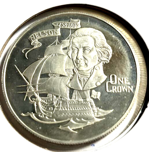 elf Gibraltar 1 Crown 1980  Silver Proof Admiral Nelson Ship HMS Victory  swj278