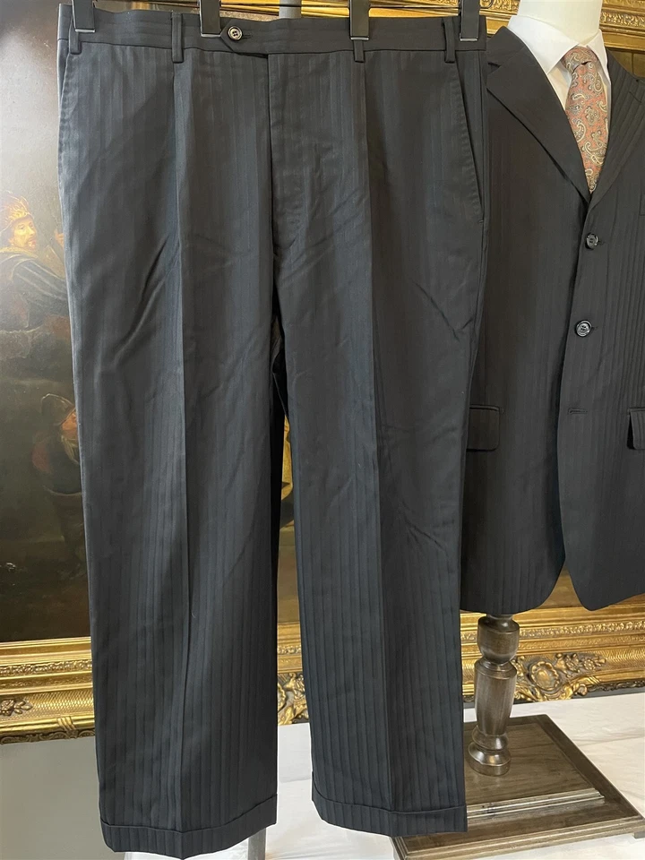 Ferrecci 46R 36 x 26 2Pc Black Herringbone Weave Stripe Super 150's 3Btn Suit - Image 2 of 4