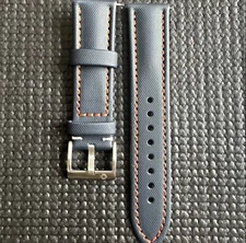 20mm NAVY Real Sailcloth Apple Watch Strap With Adaptors ORANGE Stitch