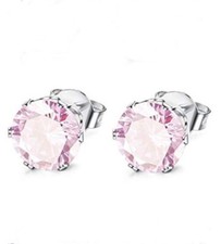 3mm CZ Stud Earrings, Pink Tourmaline October Birthstone, Hypo Stainless Steel