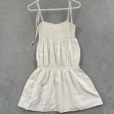 Joyce Leslie Dress Womens Large Ivory Ruffle 100% Linen Maxi Stretch Lightweight