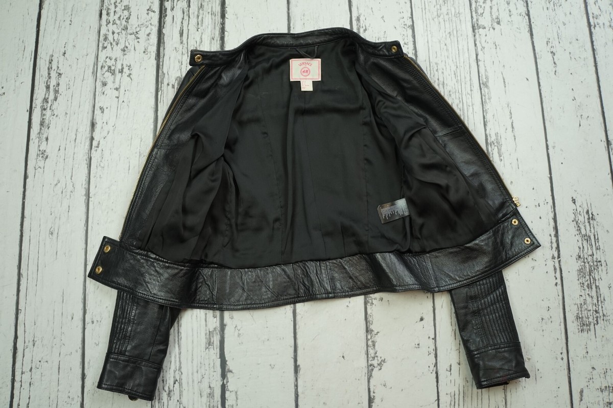 VERSACE For H&M Black Biker Gold Studded Zipper Leather