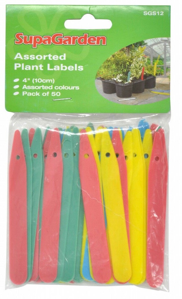 50x SupaGarden Plant Label Tags Grow Seed Pot Tray Greenhouse 4""/10cm - ASSORTED