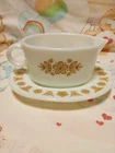 Vintage Pyrex Butterfly Gold Gravy Boat and Under Plate 77-B and 77-U