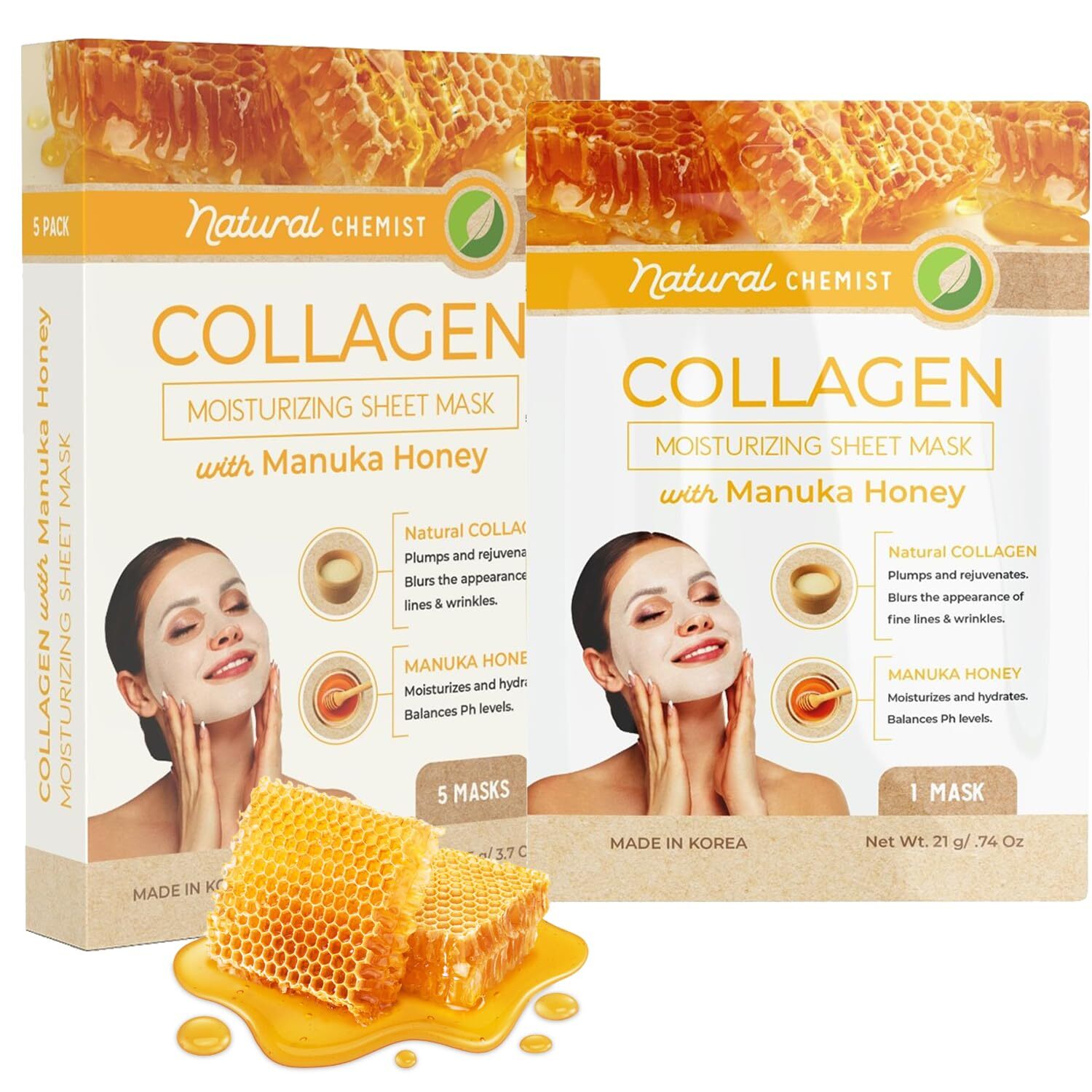 Natural Chemist Collagen Manuka Honey Sheet Mask for Anti-Aging Hydration