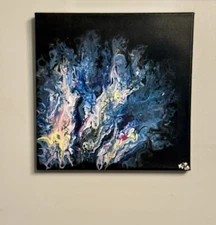 Original Abstract Art Acrylic Fluid Pour  Painting Dark Sky Canvas Wall Decor