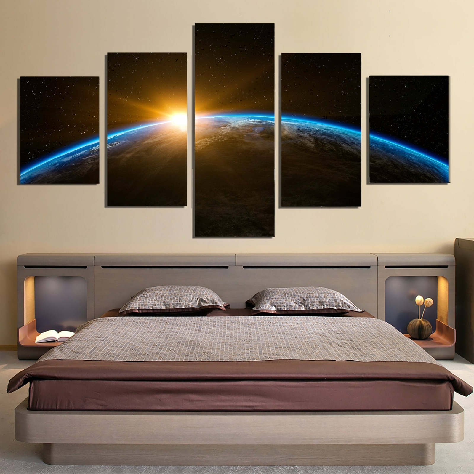 Planet Earth World Sunrise 1, 2, 3, 4 & 5 Piece Space Canvas Wall Art ...