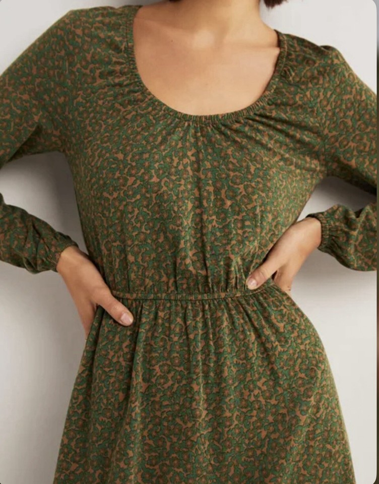 New BODEN Scoop Neck Jersey Midi Dress Hunter, Green Bloom Cluster, Pockets 12R eBay