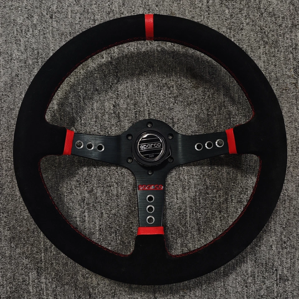 JDM 14Inch SPARCO Steering Racing Car Suede Leather Deep dish Steering Wheel Foto 2 de 4
