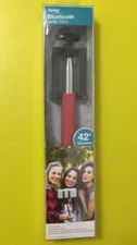 Red Selfie Stick Bluetooth Extends 42" Cradle Smartphone Folds Shutter Button