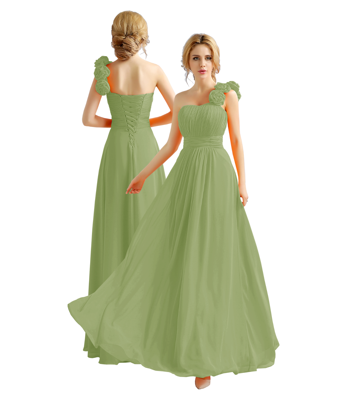 One shoulder flower Chiffon Floor Length Bridemaid Prom Party Evening Dress eBay