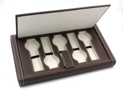 Watch Holder Case 5 Seater Brown Leatherette Gift Idea Watch Box New  