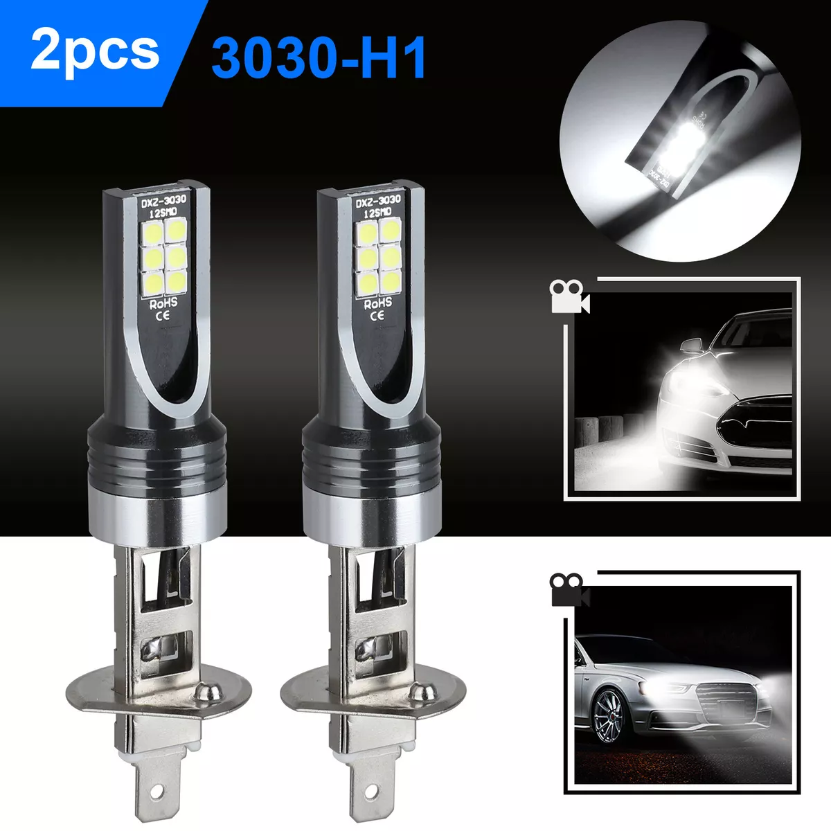 2x H1 LED Headlight Bulbs Conversion Kit High Low Beam 100W 6500K Super  White