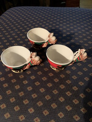 Department 56 Christmas Tea ''Jolly St. Nick''  Three Teacups Santa Reindeer