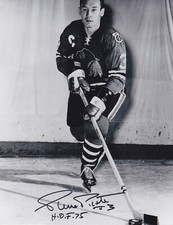 Pierre Pilote Autographed Signed 8x10 Chicago Blackhawks B&W Captain #3 HOF 75