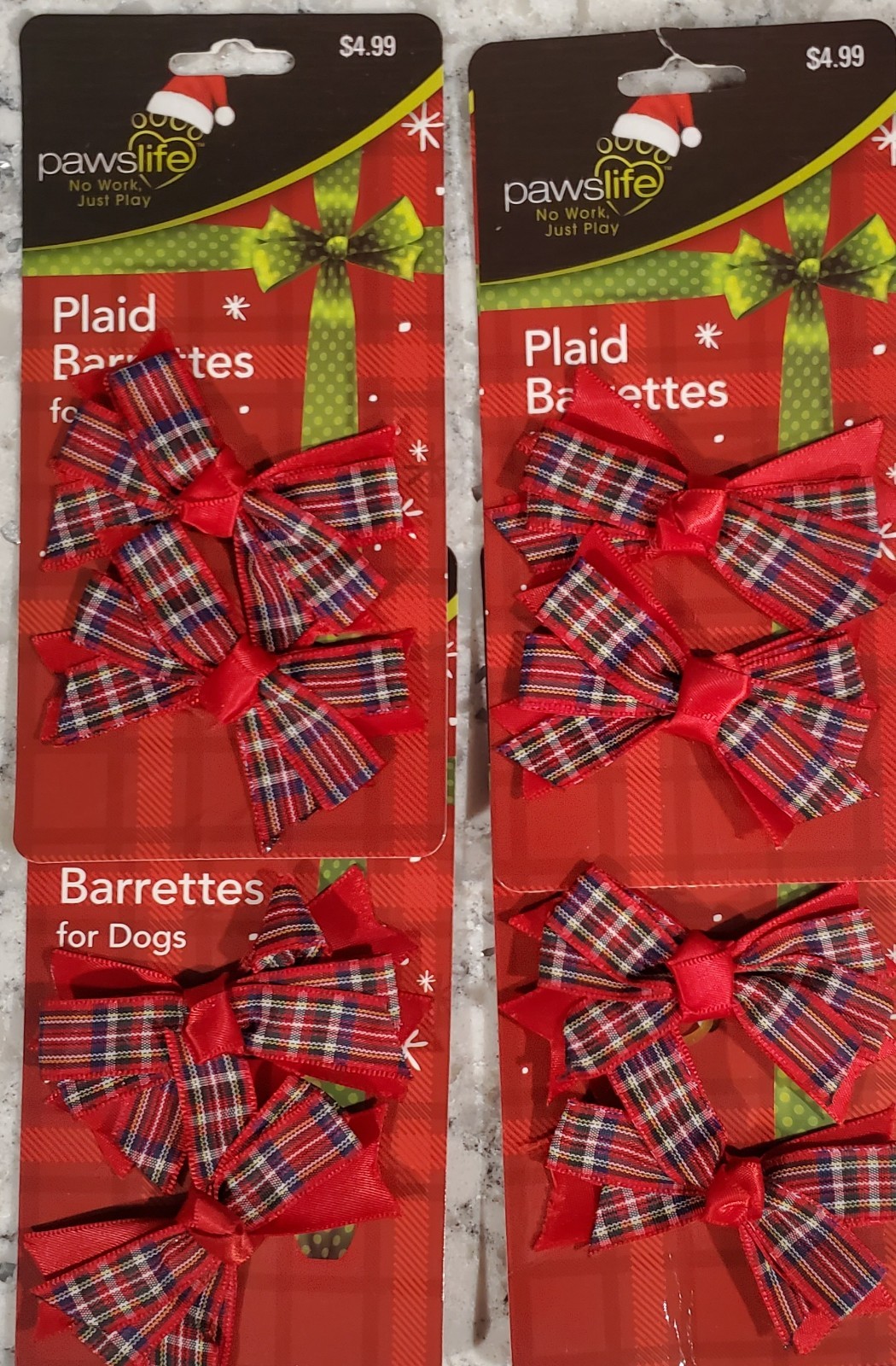 8 piece Christmas HOLIDAY PLAID DOG BARRETTE BOW  Grooming ~ NEW IN PACKAGE 