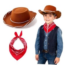 Toddler Cowboy Hat  Bandana, Felt Cowboy Hats for 3-8, Western Light Brown
