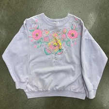 Vintage 90s Purple Pastel Women's Size Large Floral Crewneck Sweatshirt Pullover