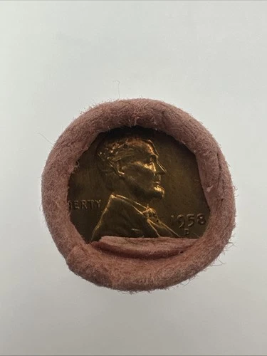 1958 D Lincoln Wheat Cent 50 Coin Roll GEM UNC OBW Cincinnati Federal Reserve #2