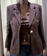 Giorgio Sant'Angelo Womens Linen Blend Blazer Size 10 Brown One Button Casual