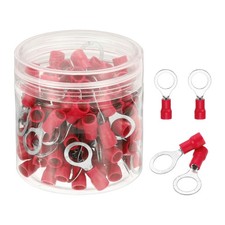 100Pcs Insulated Ring Terminal RV2-8 16-14AWG Battery Connectors, Red
