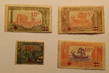 TIMBRE TUNISIE 1918 - divers surcharges +15c croix rouge - lot 4 timbres - neuf*