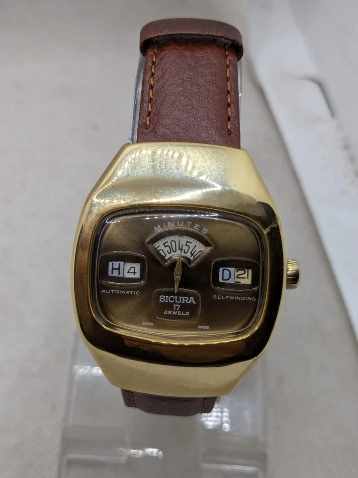 Vintage Sicura Jump Hour Digital Automatic Swiss Made Men’s Wrist Watch. 40mm - Image 4 of 4