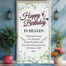 Happy Birthday in Heaven Door Banner Funeral Remembrance Decoration 35.4'' 70...