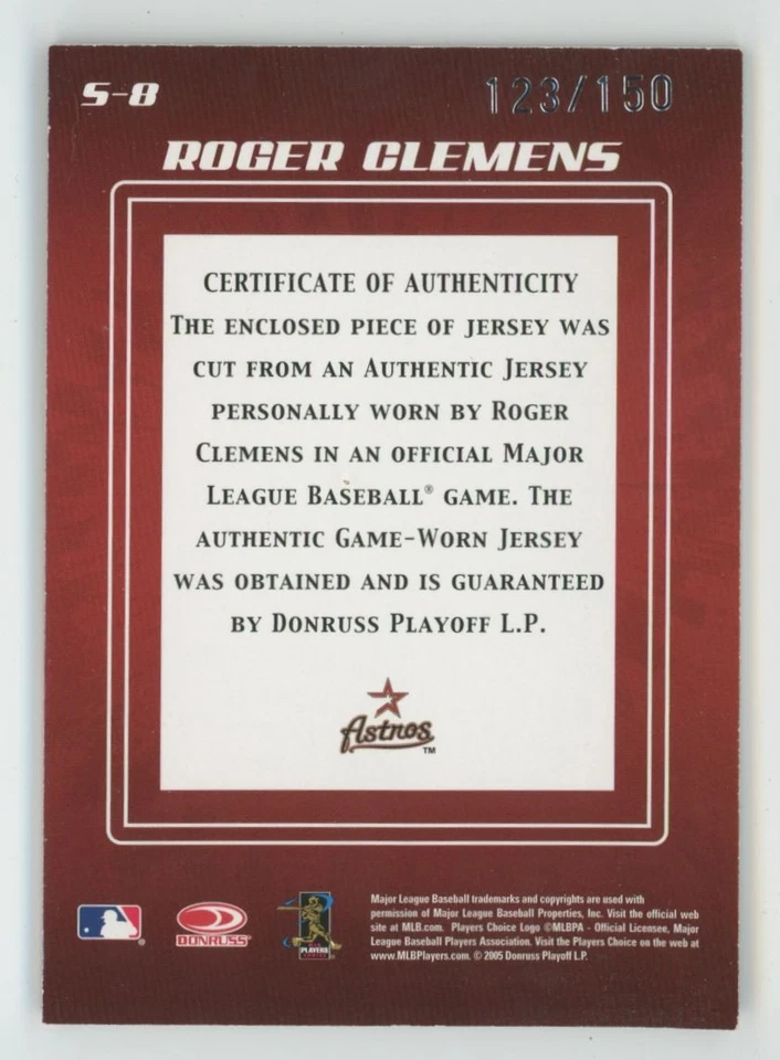 Roger Clemens 2005 Donruss Zenith Spellbound "E" /150 Jersey #S-8 Houston Astros - Image 2 of 2