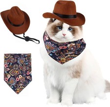 2Pcs Halloween Cat Dog Cowboy Hat Costume Accessories Set, Puppy Bandana Scarf