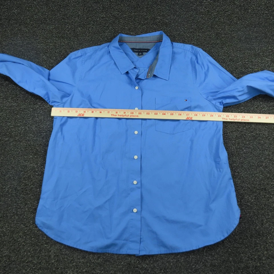 Camisa Tommy Hilfiger Mujer XL Azul Manga Larga Con Botones Bolsillo en el Pecho Bandera Foto 3 de 4