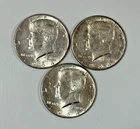 Lot of Three (3) Beautiful 90% Silver Kennedy Half Dollars 1964 P - BU/AU