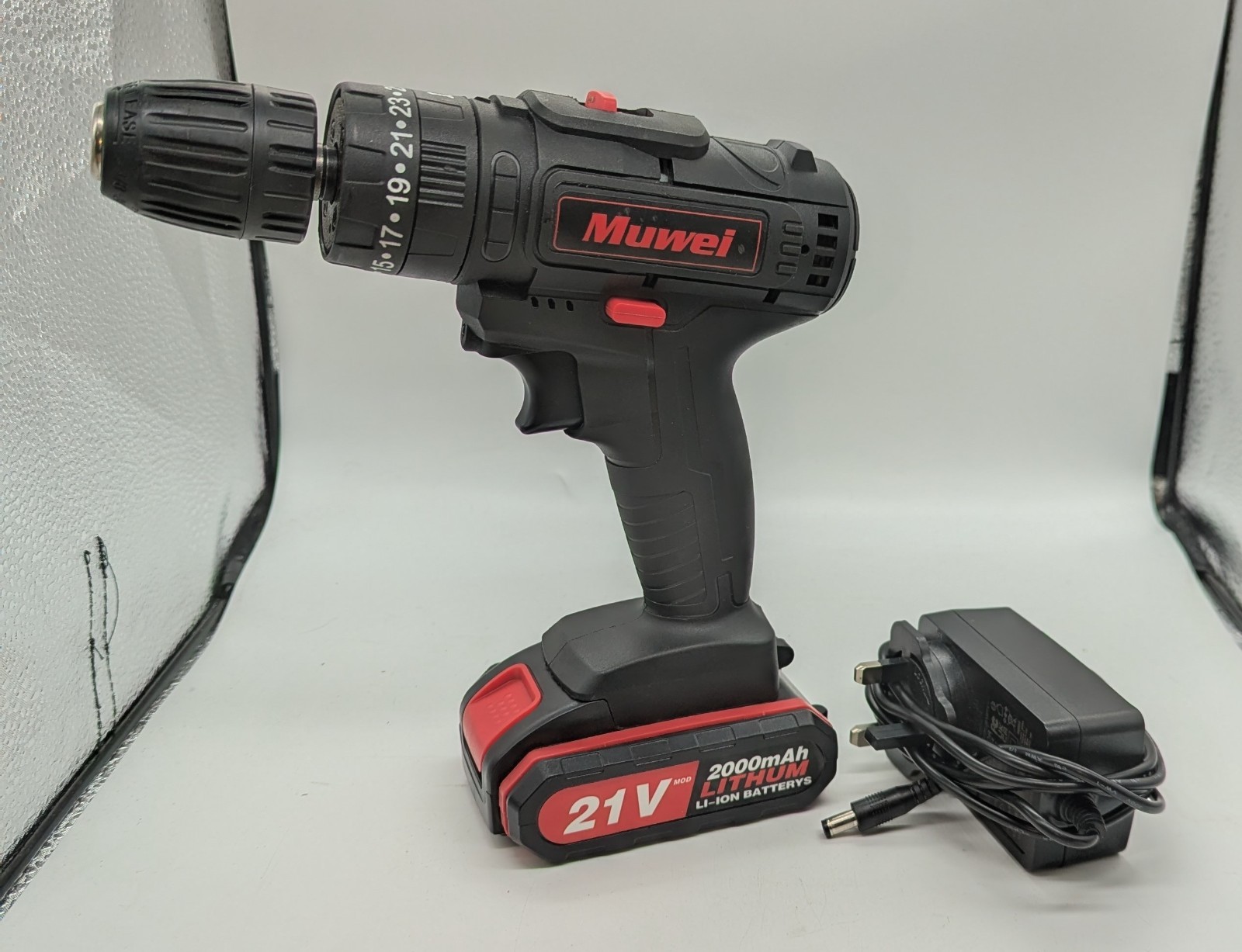 Muwei 21V Cordless Drill Driver 2.0Ah Li-Ion Battery Charger 10mm 50Nm (A) image 2