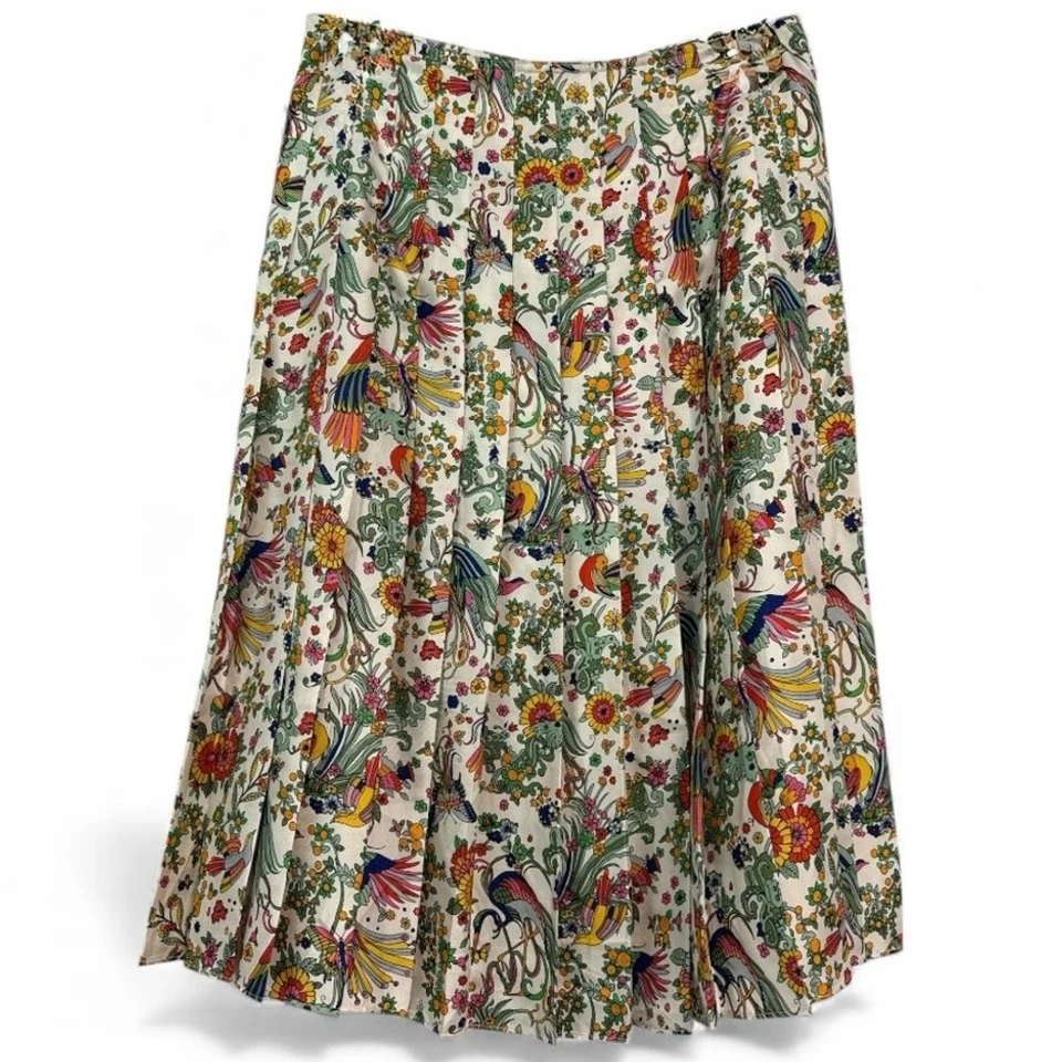 Tory Burch Silk Floral Print Pleated Midi Skirt - Image 3 of 4