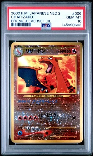 2000 POKEMON JPN NEO 2 PROMO REVERSE FOIL #006 CHARIZARD PSA 10