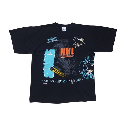 VTG 90s SAN JOSE SHARKS SALEM SPORTSWEAR 1991 AOP T-SHIRT Sz XL MADE IN USA