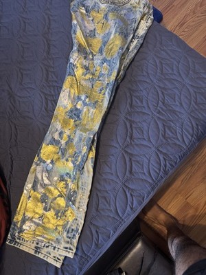 Robin's Jean Men's Blue/Gold Abstract Studded Logo Slim Straight Low Rise